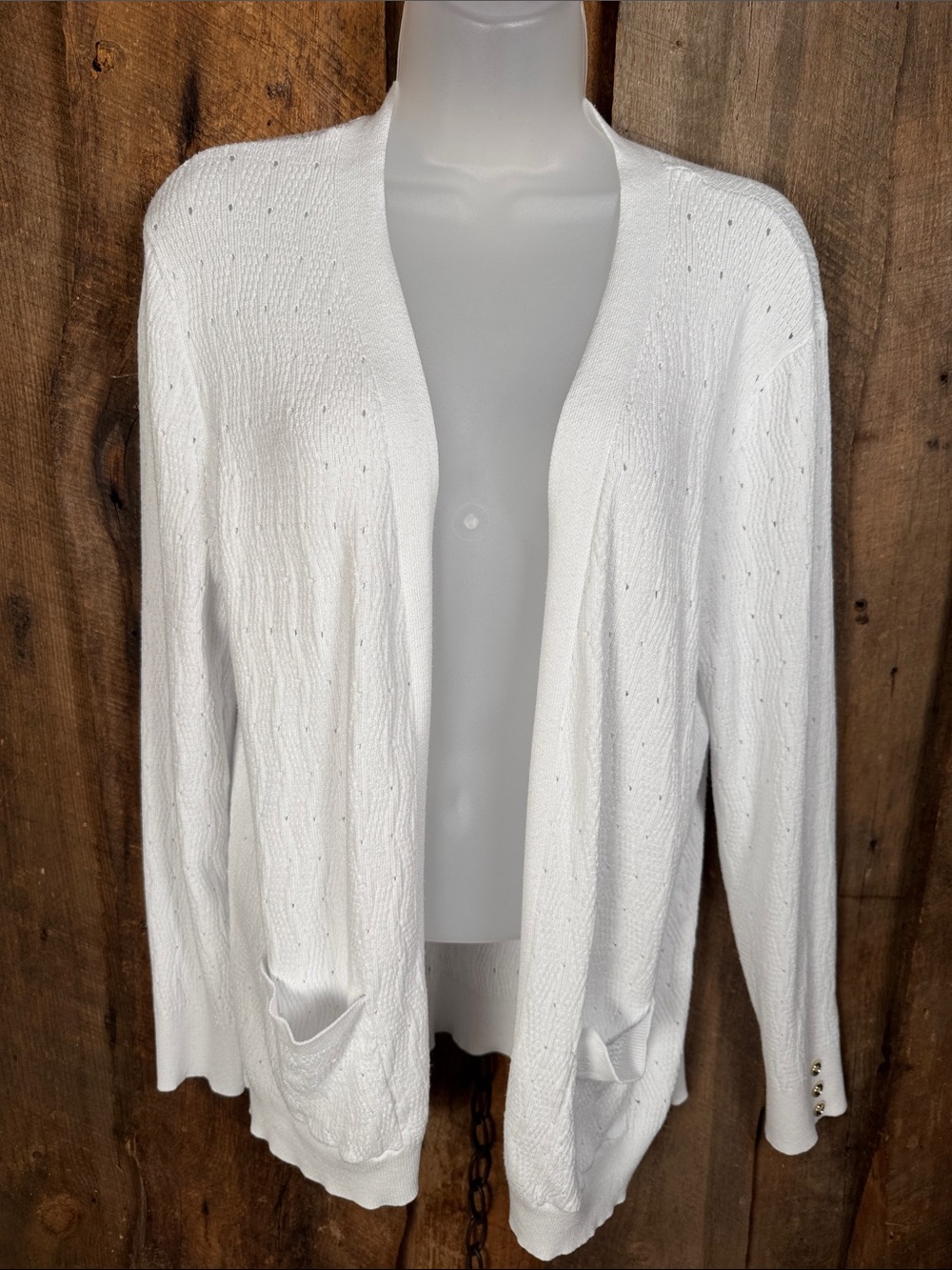 Verve Ami White Open-Front Knit Cardigan with Pocket Detail